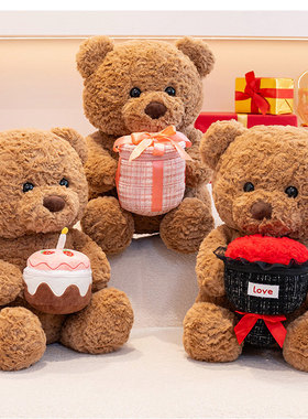 网红小熊公仔毛绒玩具蛋糕熊泰迪玫瑰花熊玩偶闺蜜女友情人节礼物