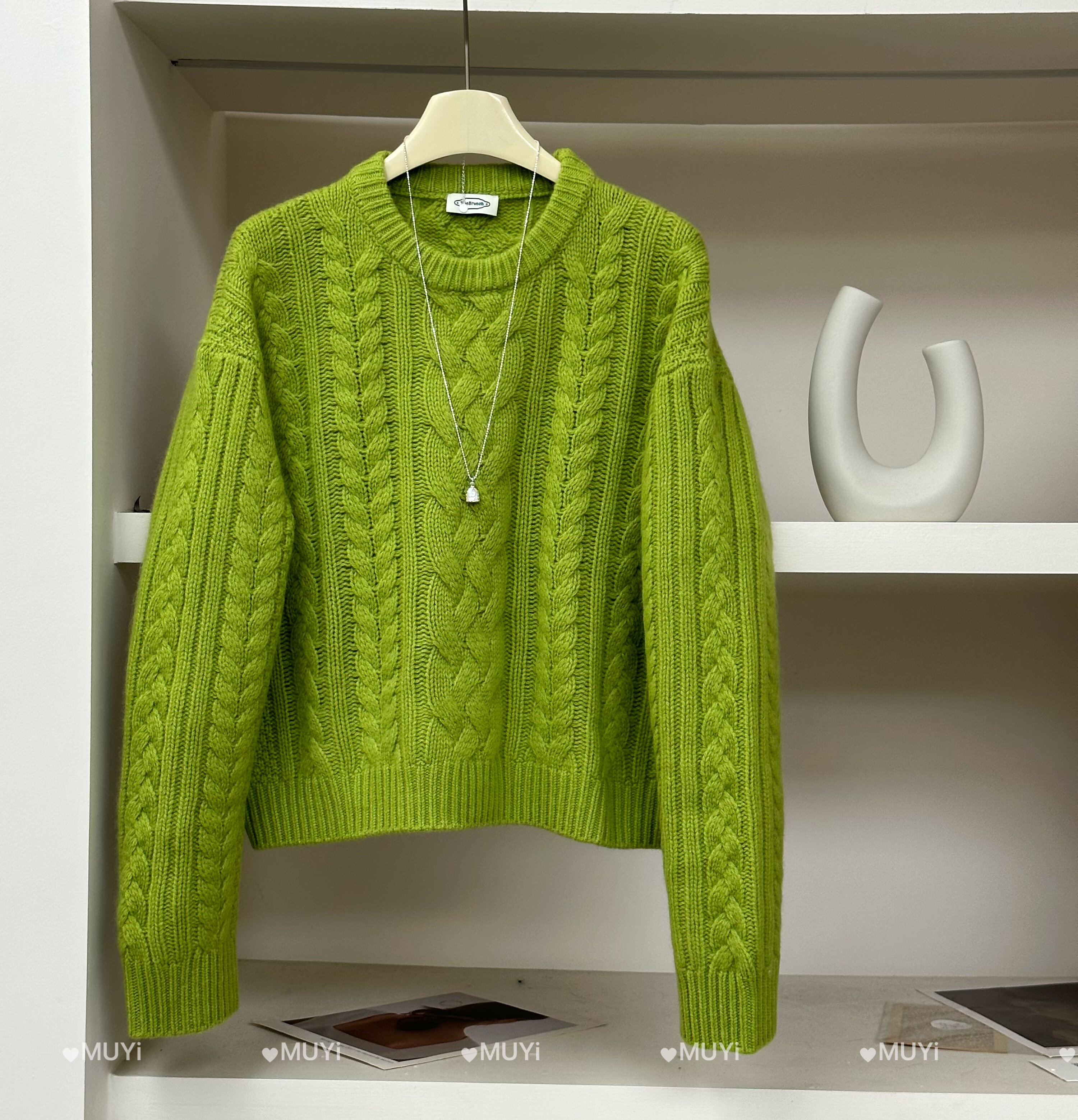 MUYi韩系2025冬季新款圆领麻花针织衫女宽松显瘦100%羊毛套头衫
