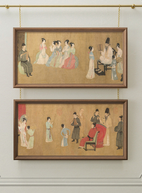 捣练图新中式复古书房法式中国风玄关挂画过道走廊样板间装饰画