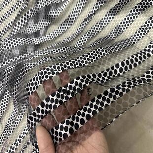 春秋新品 黑底横条纹黑白波点印花欧根纱时装布料 衬衫连衣裙汉服