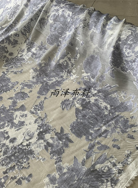 进口 亚麻灰紫色立体剪花通花烂花扎染时装面料  礼服 连衣裙布料
