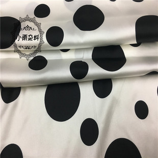 白底黑点 黑底白点 波点桑蚕丝19姆米弹力缎面料 连衣裙面料