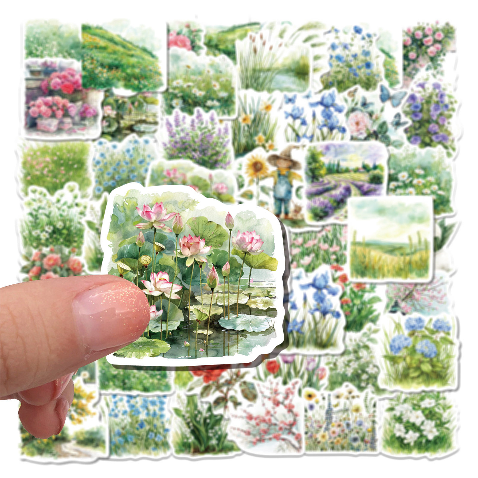 50张卡通水彩夏天植物创意贴画笔记本电脑手机大肚杯吉他冰箱贴纸