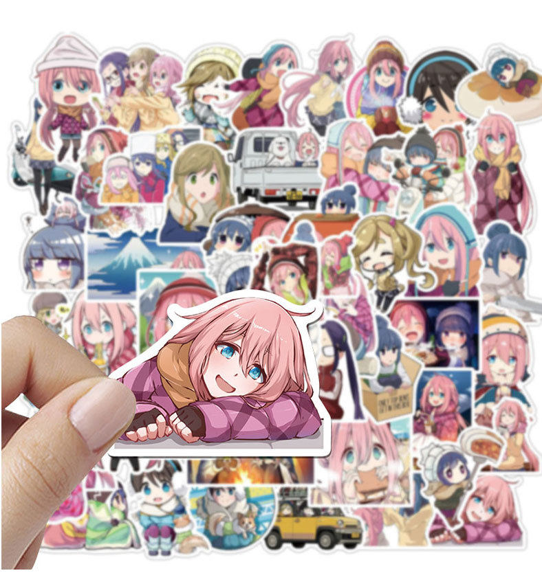 50张动漫摇曳露营卡通可爱贴画笔记本电脑水杯吉他ipad收纳箱贴纸