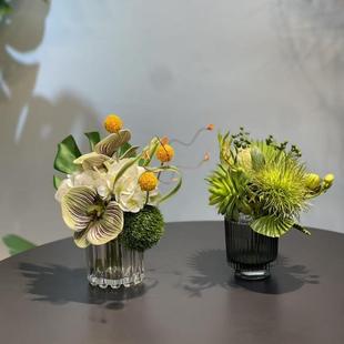 现代简约仿真花艺绿植玻璃插花器客厅餐桌售楼处洽谈桌面软装摆件