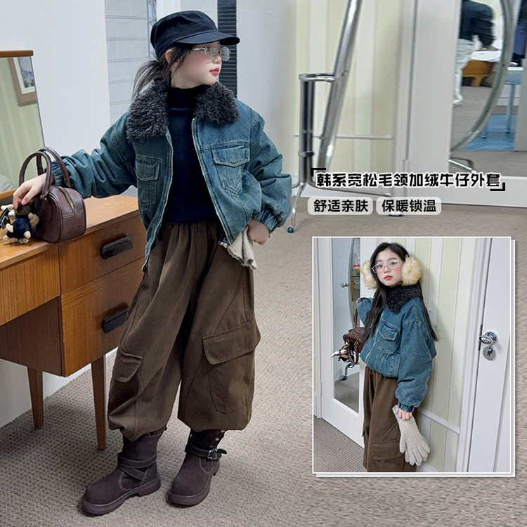 做旧拉链B类冬季女儿童牛仔外套