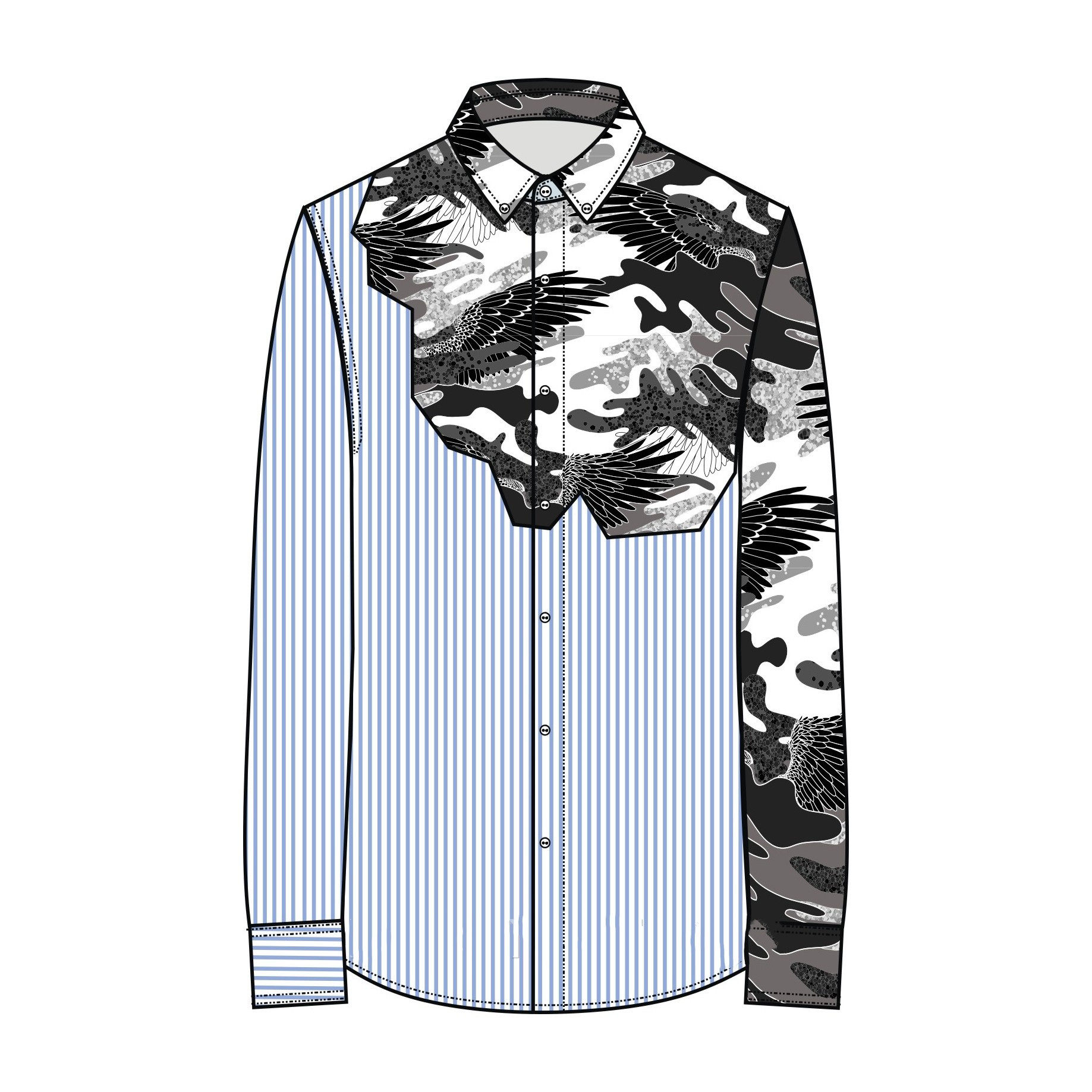 服装设计图靓仔装个性印花衬衫潮流男装矢量款式设计ai平面图开发