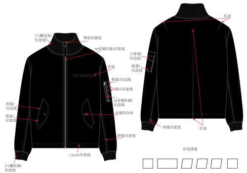 夹克外套休闲裤工艺单平面图代画矢量图稿工厂制版制作单AICDRPDF