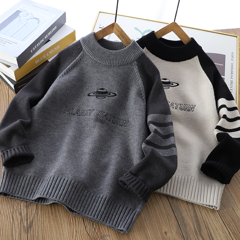 男童毛衣秋冬款2025儿童软糯针织衫春秋内搭男孩星球字母休闲毛衣