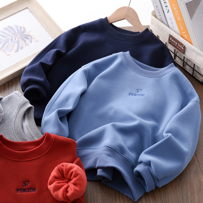 男童加绒卫衣冬装2025新款儿童秋冬款内搭中大童加厚一体绒打底衫