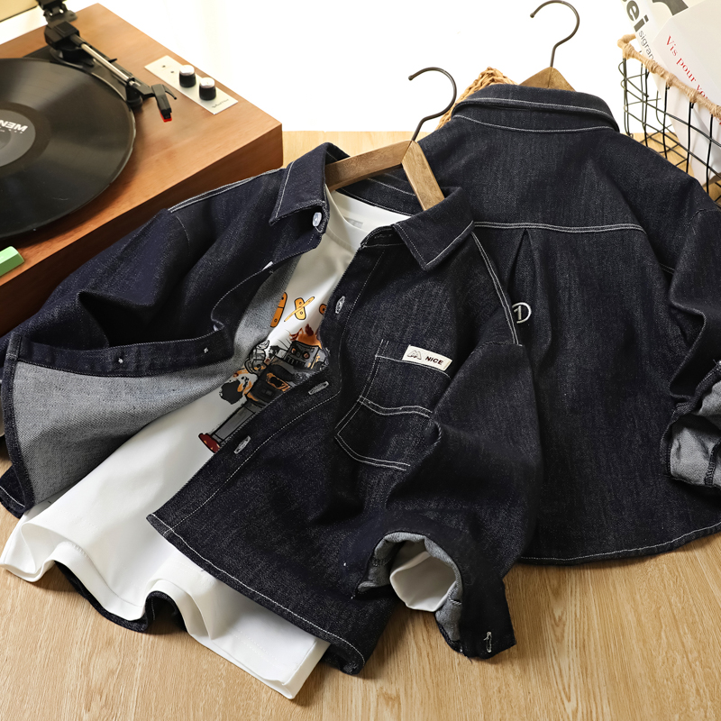 X男童牛仔外套春秋新2025男孩休闲夹克中大童儿童帅气衬衫牛仔服