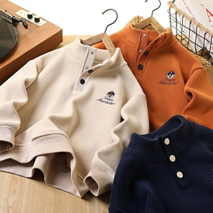 男童奥粒绒卫衣冬季新款2025儿童装双面绒保暖上衣立领加厚打底衫