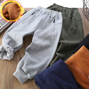 男童加绒款卫裤2025冬季新款束脚宽松简约洋气中大童加厚保暖长裤