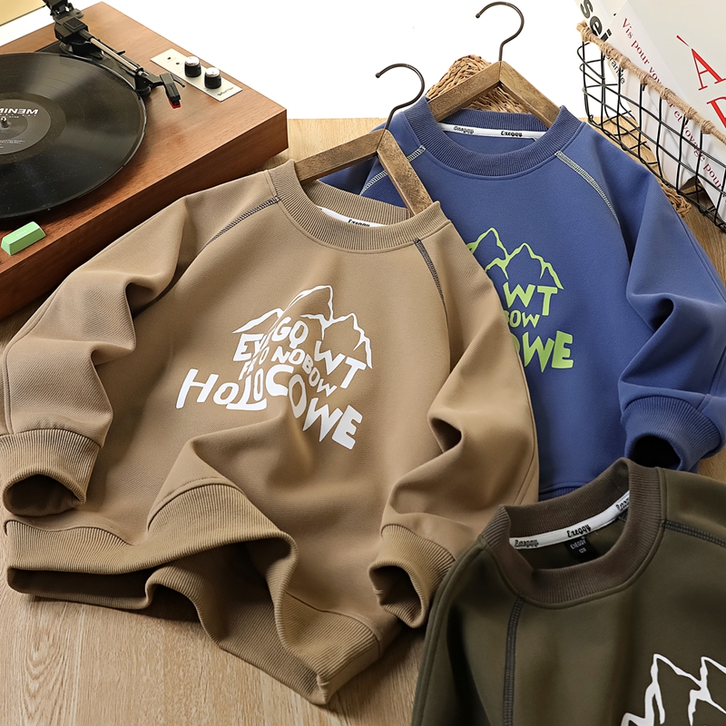 男童卫衣春秋新款2025儿童装针织上衣中大童男孩字母印花休闲长袖