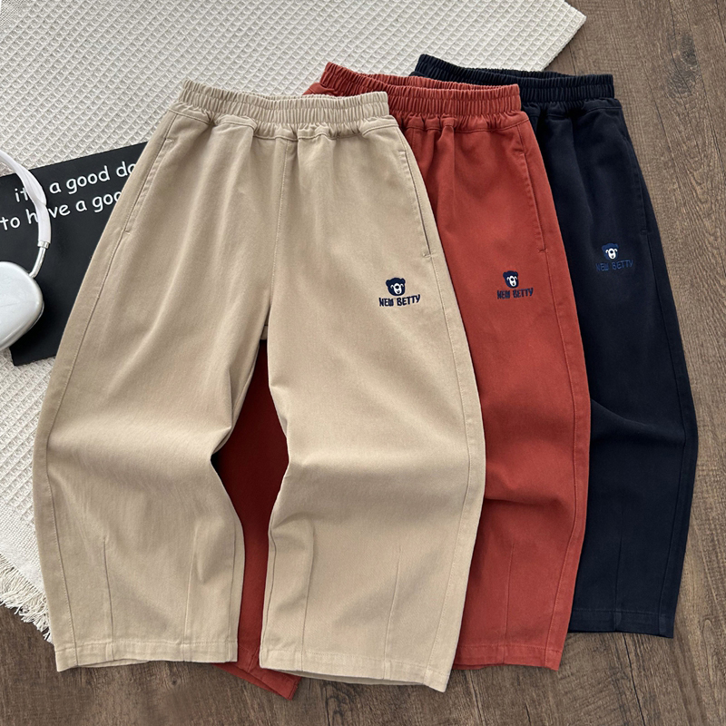 X男童裤子春秋款2025新款儿童装弯刀裤中大童男孩纯棉简约长裤