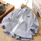 儿童纯棉上衣中大童百搭衣服长袖 2026新款 衬衣 春秋款 男童条纹衬衫