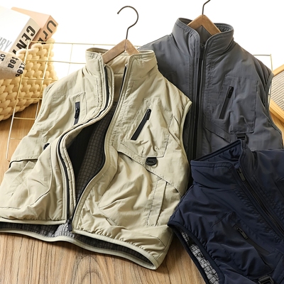 男童加绒马甲秋冬款2025加厚夹棉外穿山系韩版中大童桑蚕丝棉工装