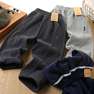 男童加绒弯刀裤秋冬季2026儿童加厚裤子宽松保暖卫裤男孩直筒长裤