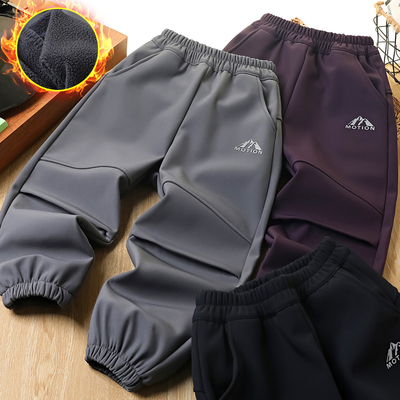 男童加绒裤秋冬款2025儿童帅气加厚保暖裤子中大童防风软壳冲锋裤