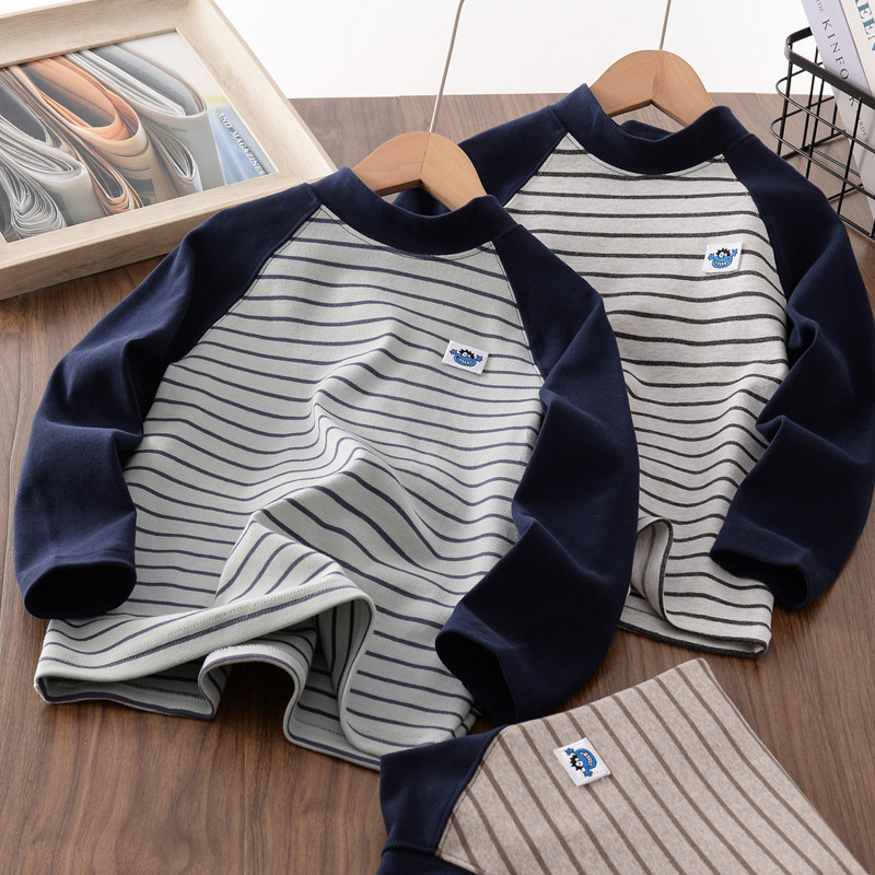 男童条纹半高领T恤2025春秋新款儿童插肩袖拼色中大童长袖打底衫,童装/婴儿装/亲子装,T恤,淘宝优惠券,粉丝福利购,淘宝优惠卷