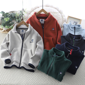 男童摇粒绒外套2026秋冬季 中大童男孩加绒衣服 儿童保暖内搭拉链衫