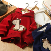 儿童拜冬年服喜庆风2026新年款 卫衣 中大童小马考拉绒拜年服帽衫