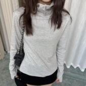 秋冬新款 虎皮卷 条纹打底 复古休闲宽松T恤S251011