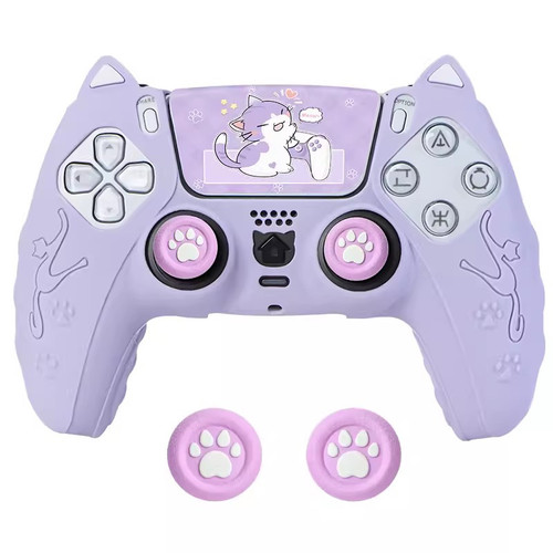 索尼SONY PS5手柄套保护套硅胶套可爱猫爪p5套送触屏贴纸猫耳