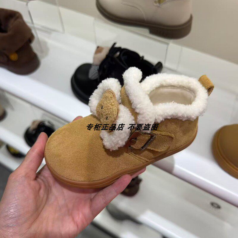 专柜正品泰兰尼斯26冬季新款儿童加绒牛皮靴子女童加厚棉鞋户外靴