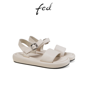 女S0331 fed简约厚底凉鞋 YAB819 白色软底一字扣凉鞋 女鞋 夏季 新款