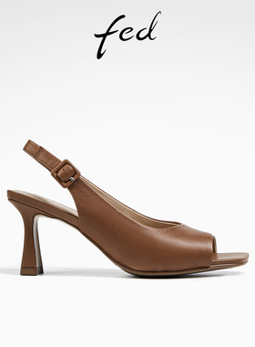 fed复古粗跟凉鞋夏季新款女鞋气质鱼嘴真皮凉鞋女款D0617-ZFA377