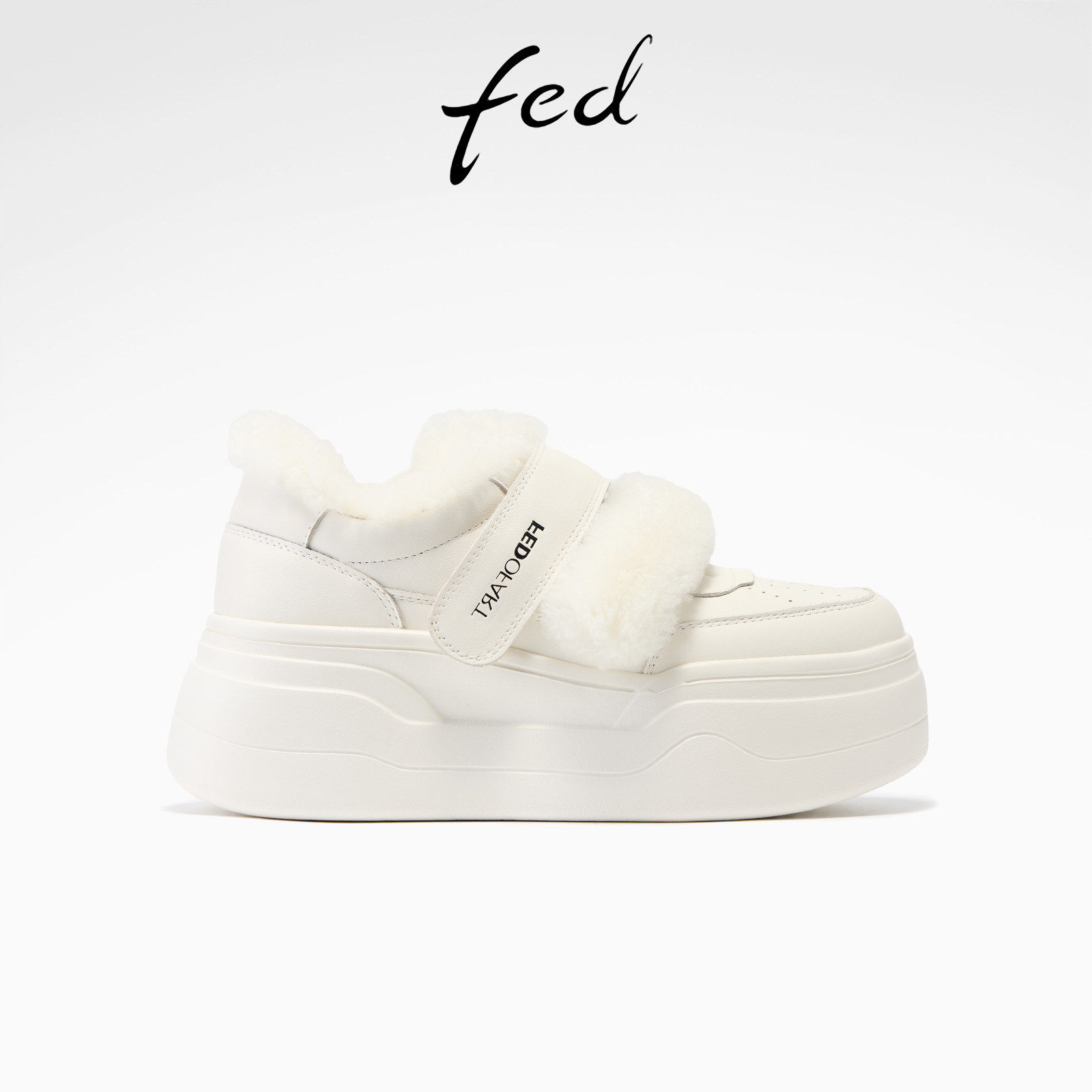 fed羊毛保暖真皮秋冬女鞋松糕厚底运动休闲鞋雪地靴棉鞋德训鞋女