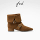fed摩卡慕斯春秋真皮粗跟靴子女短靴松驰感翻盖切尔西靴西部靴女
