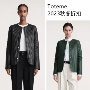 Toteme 瑞典代购 Linear quilted小羊皮圆领螺纹夹克皮衣外套