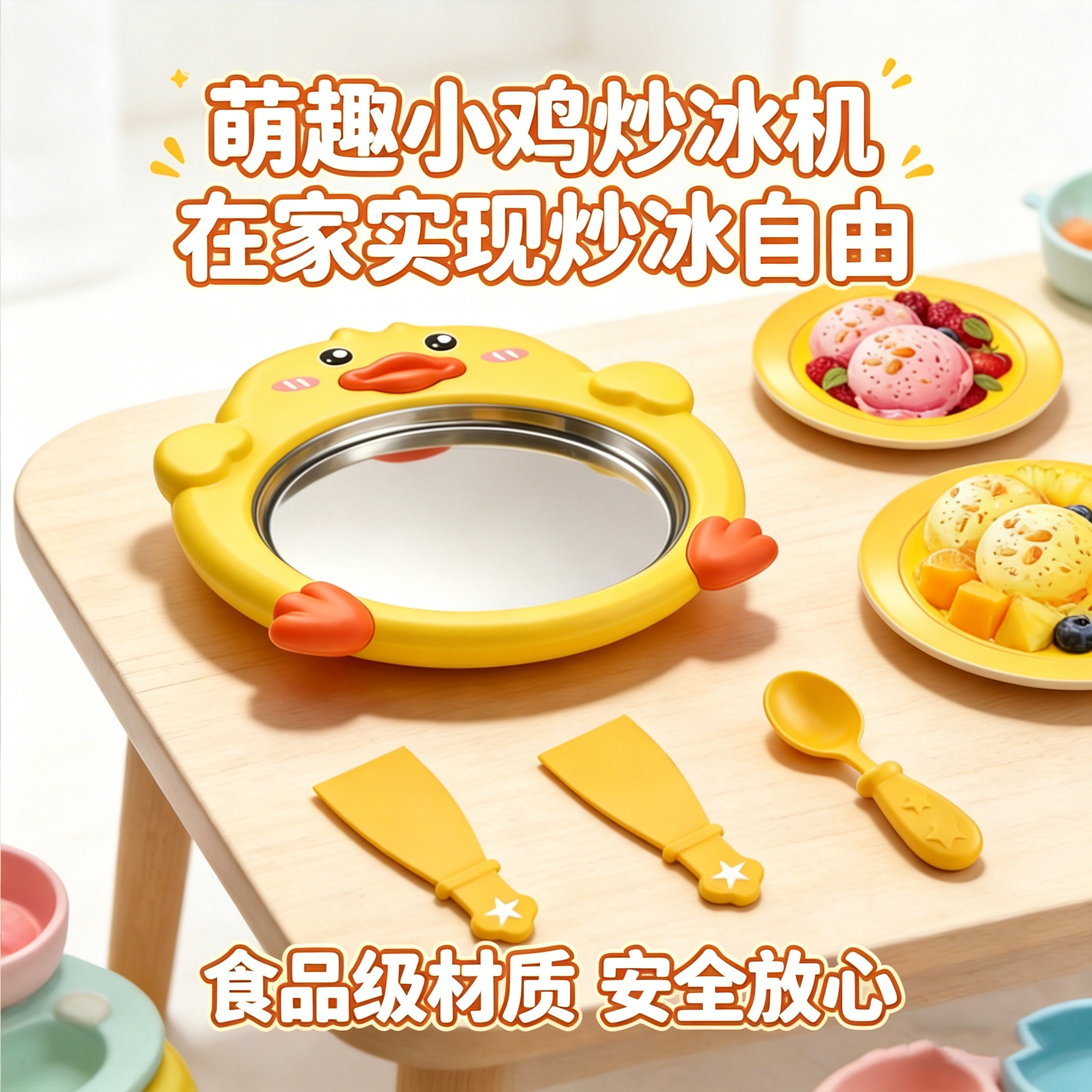 可爱冰淇淋炒冰机多功能自制炒酸奶机可爱家用小型食品级儿童冰淇
