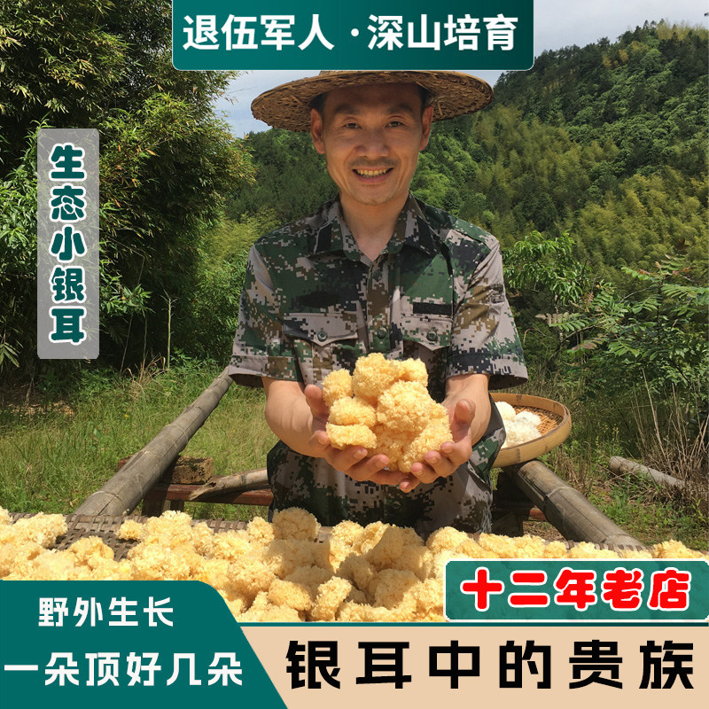 老兵创业椴木小银耳农家野生干货特级无硫磺易糯出胶古田丑白木耳