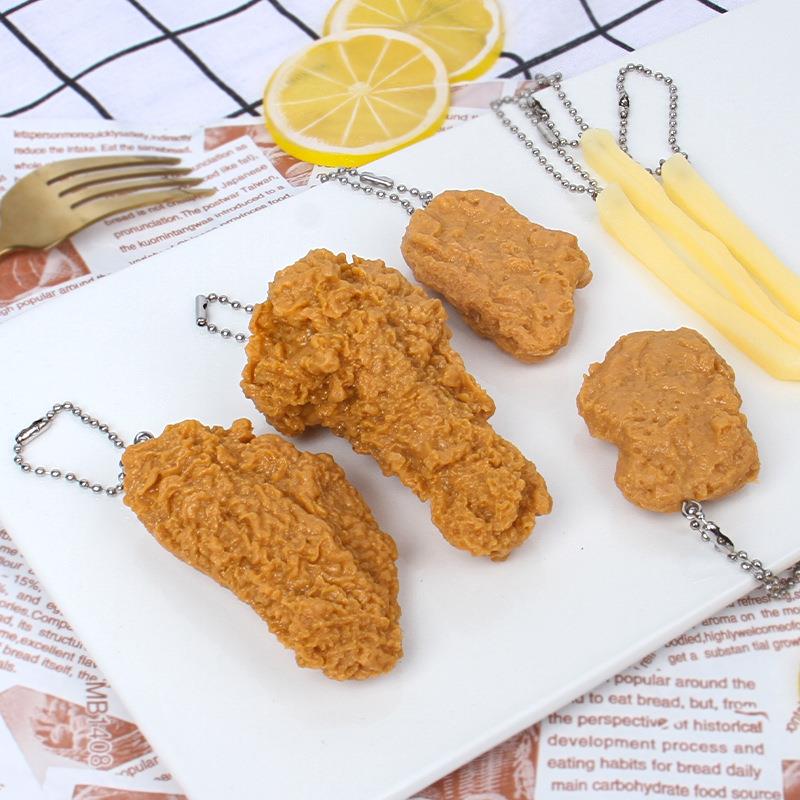 仿真鸡腿鸡翅鸡块模型挂件趣味仿真炸鸡腿薯条食物食玩钥匙扣