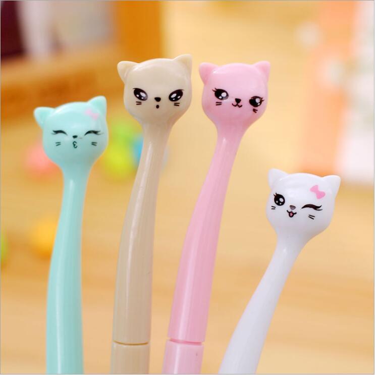 可爱猫咪中性笔创意文具小花猫可站立笔黑色签字笔学生用品