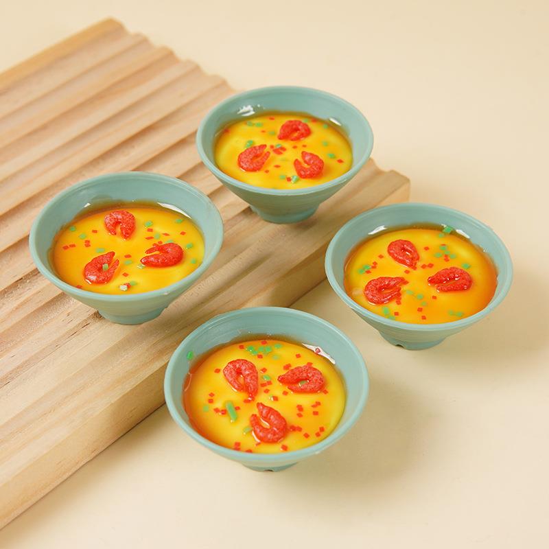 仿真食物水蒸蛋食玩挂件迷你厨房过家家食物玩具虾仁蒸蛋钥匙扣