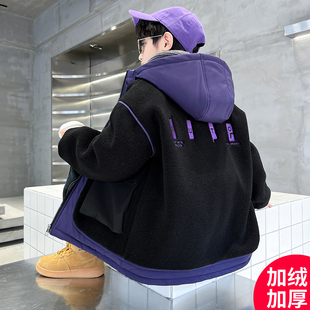 夹棉加厚加绒中大儿童 冬季 日本无印mu男童冬装 羊羔绒外套2025新款