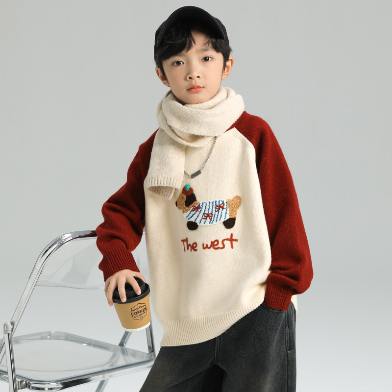日本无印mu男童冬季加厚毛衣2025新款冬装打底针织衫中大儿童酷帅