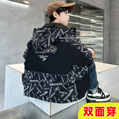 日本无印mu男童外套春秋款2025新款儿童冲锋衣中大童春季双面穿风