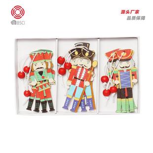 圣诞节装 亚马逊跨境新品 饰品木制胡桃兵组合挂饰圣诞树挂件