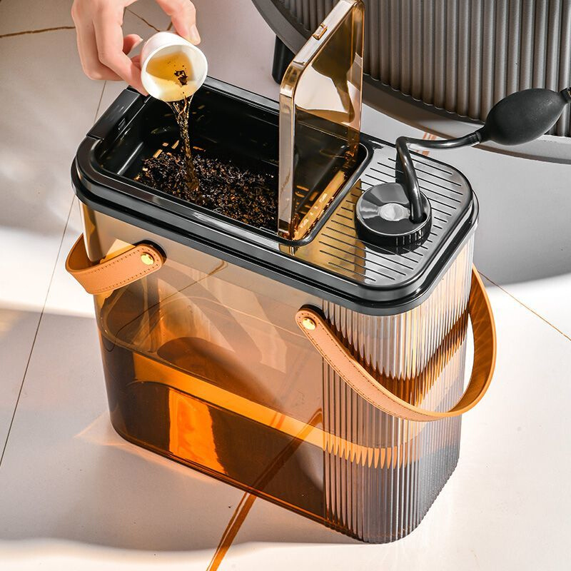 加厚带盖茶水桶透明茶盘家用茶渣茶水废水桶茶茶叶茶水分离垃圾桶