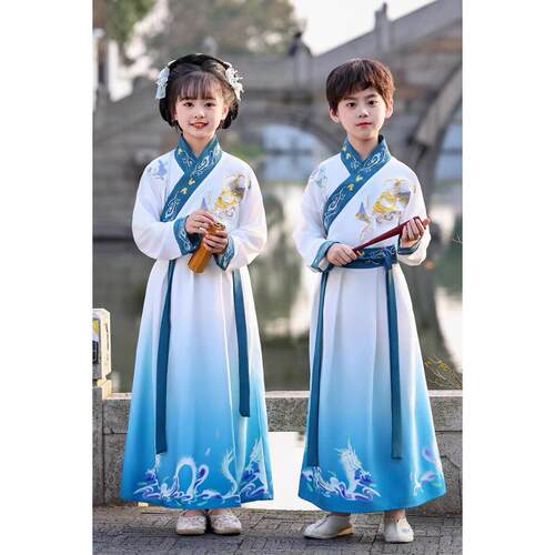 儿童古装女孩国学服中国风春夏诗歌朗诵书童小学生汉服男童演出服