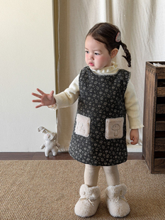 甜甜家 女童韩系小碎花背心裙夹棉套装冬装儿童中小童森系连衣裙