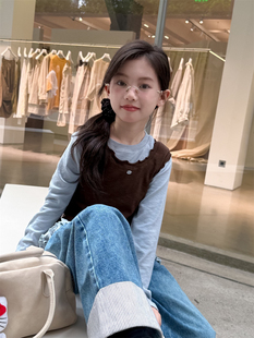 儿童韩版 2025秋季 新款 休闲阔腿长裤 女童卷边牛仔裤 甜甜家 直筒裤