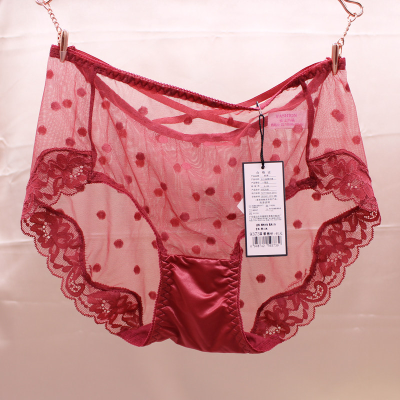 娇婷9373蕾丝内裤女中腰透明性感无痕波点清新三角超薄网纱女裤头