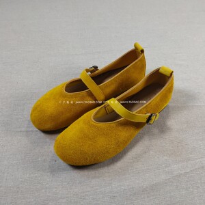 纯原！内增高2CM~时尚甜美柔软柠檬黄玛丽珍减龄一脚蹬鞋平底鞋女