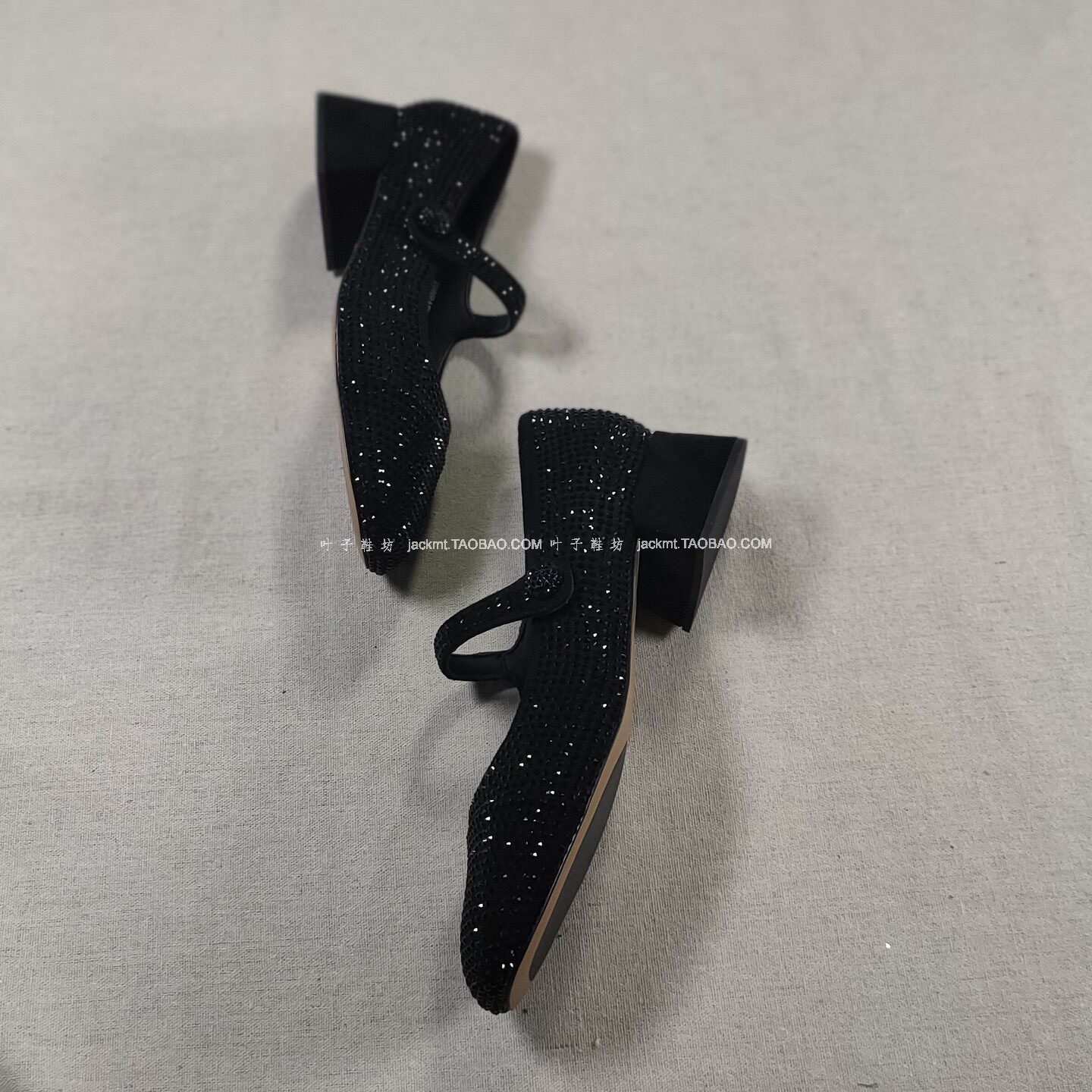 仅1对~纯原~太舒服!法式英伦风 烫钻百搭黑色真皮玛丽珍鞋工鞋女